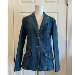 VTG Faded Glory 90s Y2K Denim Fitted Blazer Jacket Curved Flap Pockets Sz M